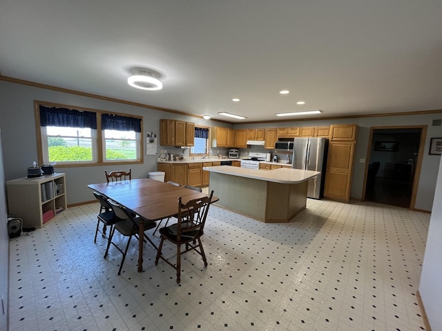80 N 14th Rd, Lostant, IL 61334 - dining room with crown molding, recessed lighting, light floors, and baseboards