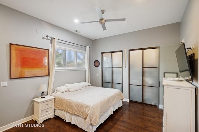 2116 W Barry Ave Unit 3, Chicago, IL 60618 - bedroom featuring dark wood-style floors, baseboards, recessed lighting, and ceiling fan