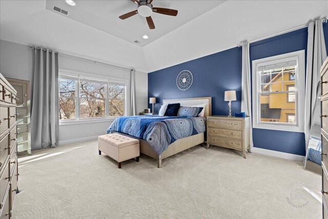 5233 Carpenter St, Downers Grove, IL 60515 - carpeted bedroom with baseboards, ceiling fan, vaulted ceiling, and recessed lighting