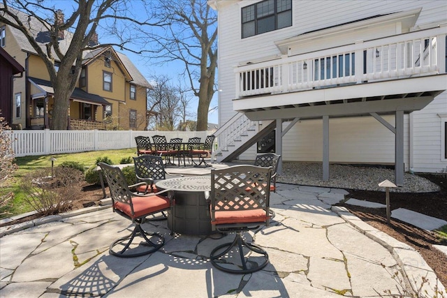 5233 Carpenter St, Downers Grove, IL 60515 - view of patio / terrace with fence, stairway, outdoor dining space, and a wooden deck