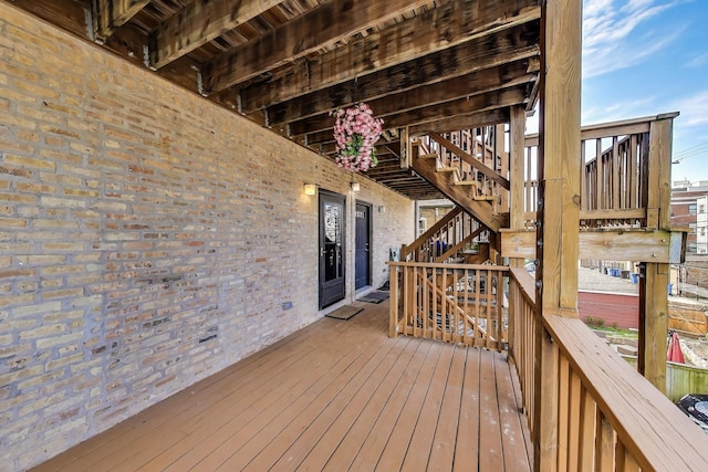 deck featuring stairs