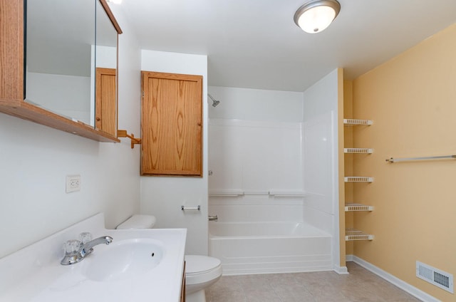 1073 Hawthorne Ave, Beecher, IL 60401 - bathroom with toilet, tub / shower combination, tile patterned floors, vanity, and baseboards