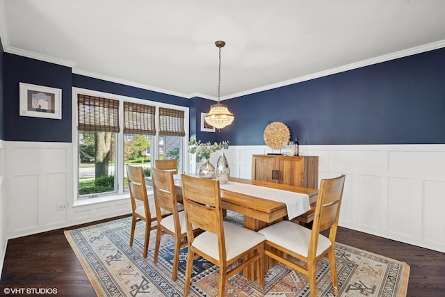 2116 Nachtman Ct, Wheaton, IL 60187 - dining room featuring a decorative wall, a chandelier, wainscoting, ornamental molding, and wood finished floors