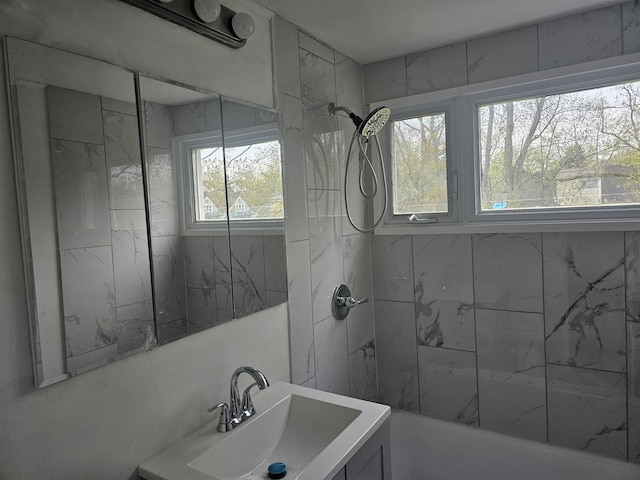 216 Washington St, Park Forest, IL 60466 - bathroom featuring a sink, a shower, and a tub to relax in