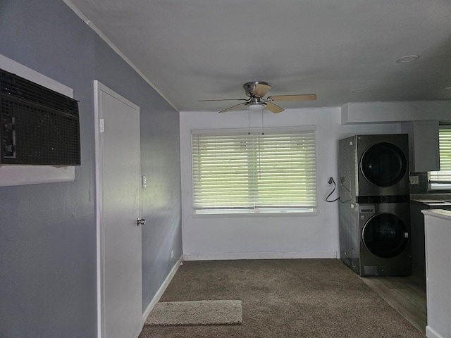 216 Washington St, Park Forest, IL 60466 - laundry room with stacked washer and clothes dryer, a ceiling fan, plenty of natural light, and baseboards