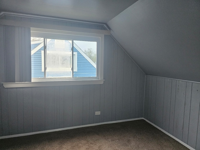 216 Washington St, Park Forest, IL 60466 - additional living space featuring lofted ceiling, wood walls, carpet, and baseboards