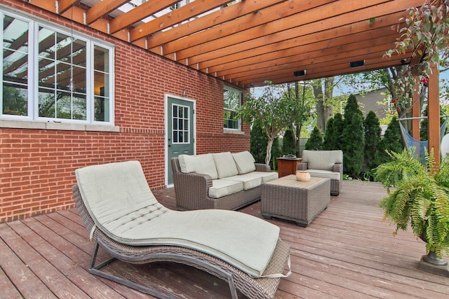 89 Huron St, Maywood, IL 60153 - wooden deck with an outdoor living space and a pergola