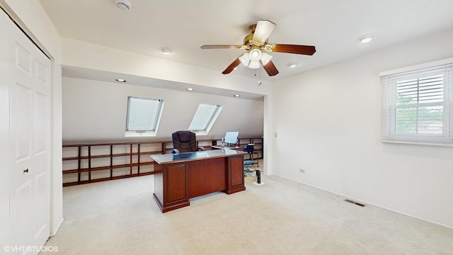 315 Carmelhead Ln, Schaumburg, IL 60193 - office area with a ceiling fan, light colored carpet, recessed lighting, and baseboards