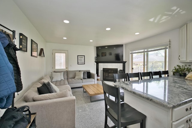 5025 Jerome Ave, Skokie, IL 60077 - living room with a tiled fireplace and recessed lighting