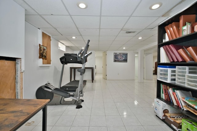 5025 Jerome Ave, Skokie, IL 60077 - workout room with recessed lighting, tile patterned flooring, and a drop ceiling