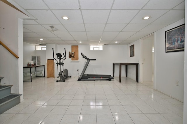 5025 Jerome Ave, Skokie, IL 60077 - workout room featuring recessed lighting, a paneled ceiling, and light tile patterned flooring