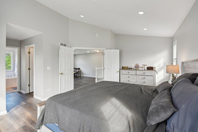 1159 Clover Hill Ln, Elgin, IL 60120 - bedroom featuring multiple windows, wood finished floors, baseboards, lofted ceiling, and recessed lighting