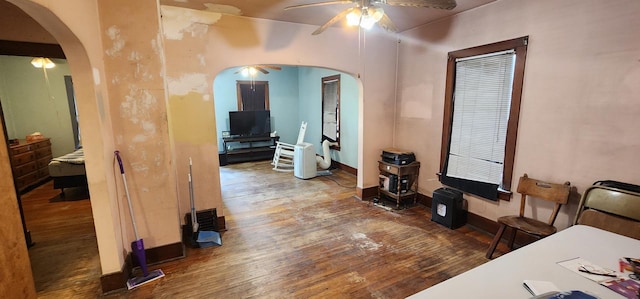 1128 N Hickory St, Joliet, IL 60435 - office featuring arched walkways, wood finished floors, and ceiling fan