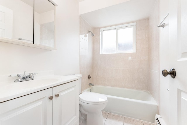 15302 Kenton Ave Unit 3, Oak Forest, IL 60452 - bathroom with vanity, tub / shower combination, toilet, tile patterned floors, and a baseboard radiator