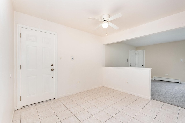 15302 Kenton Ave Unit 3, Oak Forest, IL 60452 - empty room featuring a baseboard heating unit, a ceiling fan, light tile patterned flooring, and baseboards