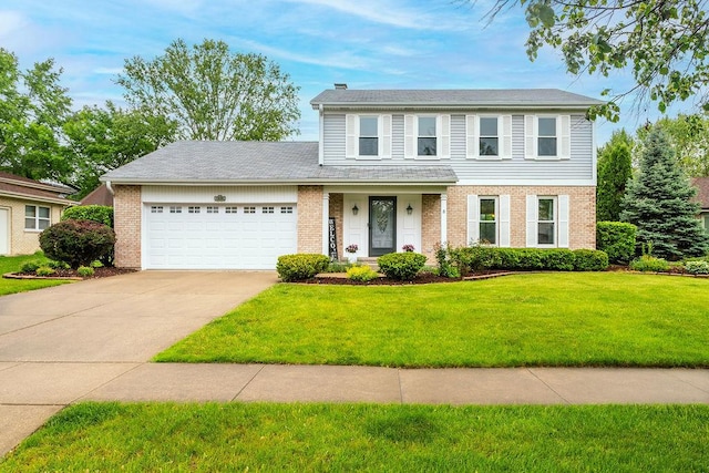 1836 71st St, Woodridge, IL 60517 - traditional-style home featuring brick siding, an attached garage, concrete driveway, and a front yard