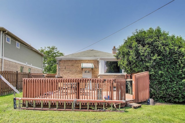 7657 N Osceola Ave, Niles, IL 60714 - back of property featuring a wooden deck, a chimney, and brick siding