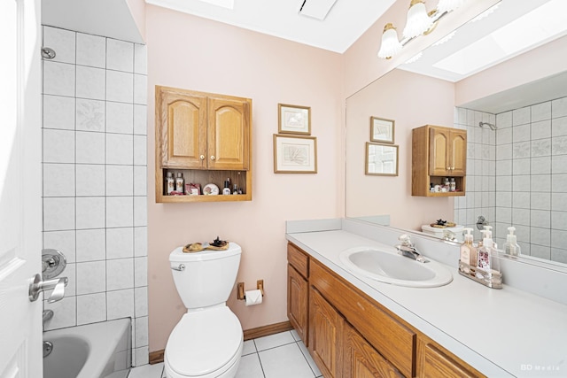 19634 Patricia Ln, Mokena, IL 60448 - full bathroom featuring toilet, tile patterned flooring, vanity, a skylight, and  shower combination