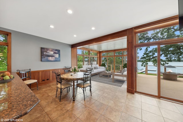 250 Whitney Rd, Lake Zurich, IL 60047 - dining space with plenty of natural light, wainscoting, light tile patterned floors, and recessed lighting