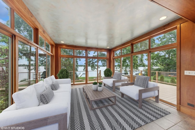 250 Whitney Rd, Lake Zurich, IL 60047 - sunroom / solarium featuring an outdoor living space, a water view, and tile patterned flooring