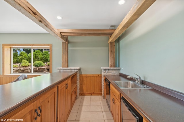250 Whitney Rd, Lake Zurich, IL 60047 - kitchen with a sink, a wainscoted wall, dishwasher, light tile patterned flooring, and brown cabinets