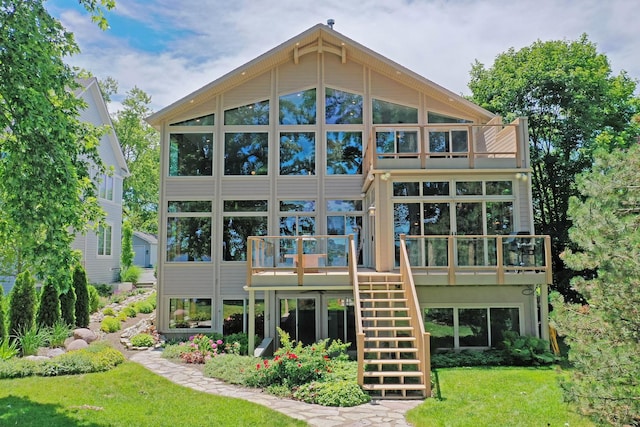 250 Whitney Rd, Lake Zurich, IL 60047 - back of property featuring stairway, a yard, and a wooden deck