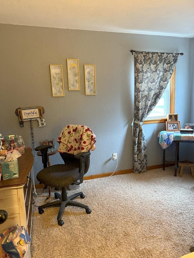 carpeted home office with baseboards