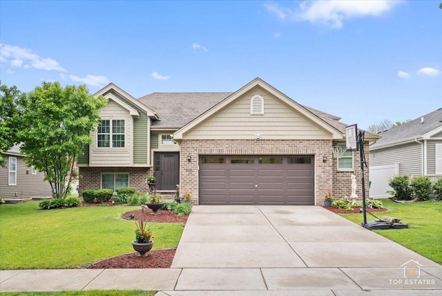 1308 Burry St, Joliet, IL 60435 - view of front facade with brick siding, driveway, an attached garage, and a front lawn