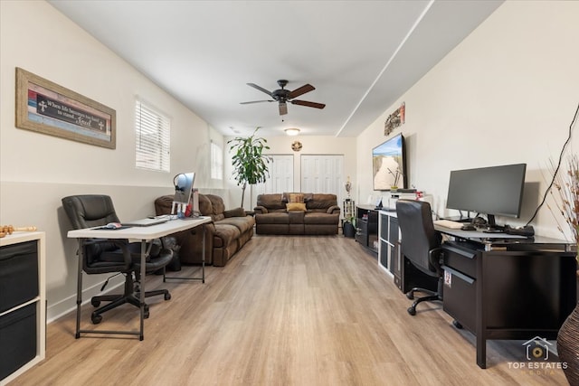 1308 Burry St, Joliet, IL 60435 - home office featuring light wood-style flooring and a ceiling fan