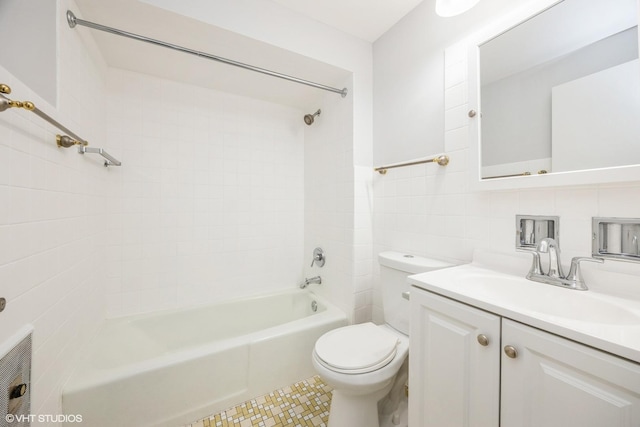 5747 S Kenton Ave Unit 3S, Chicago, IL 60629 - bathroom featuring toilet, bathtub / shower combination, vanity, and tile walls