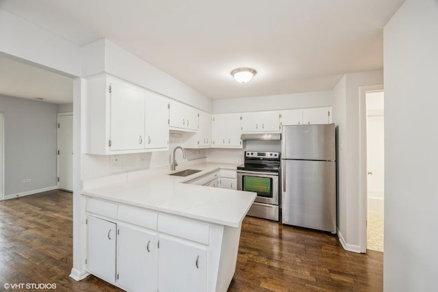 5747 S Kenton Ave Unit 3S, Chicago, IL 60629 - kitchen featuring appliances with stainless steel finishes, under cabinet range hood, a sink, and dark wood finished floors