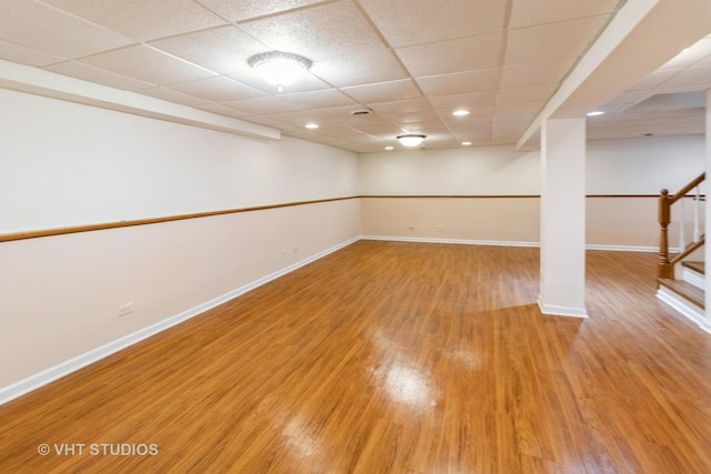 1527 W Amelia Ln, Addison, IL 60101 - finished basement with light wood finished floors, a drop ceiling, baseboards, stairway, and recessed lighting