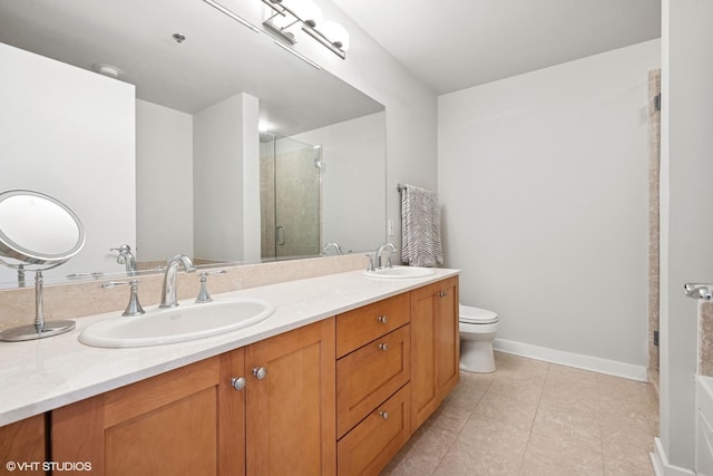250 E Pearson St Unit 1306, Chicago, IL 60611 - full bathroom with a shower stall, double vanity, toilet, tile patterned flooring, and baseboards