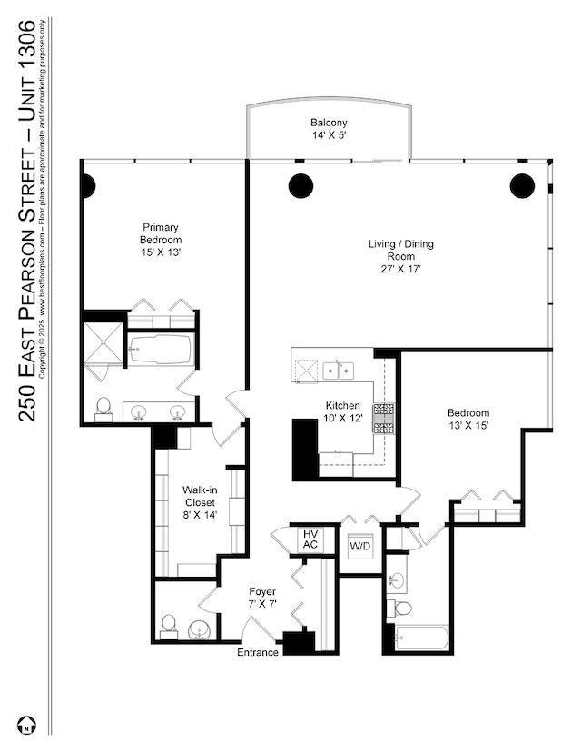250 E Pearson St Unit 1306, Chicago, IL 60611 - home floor plan