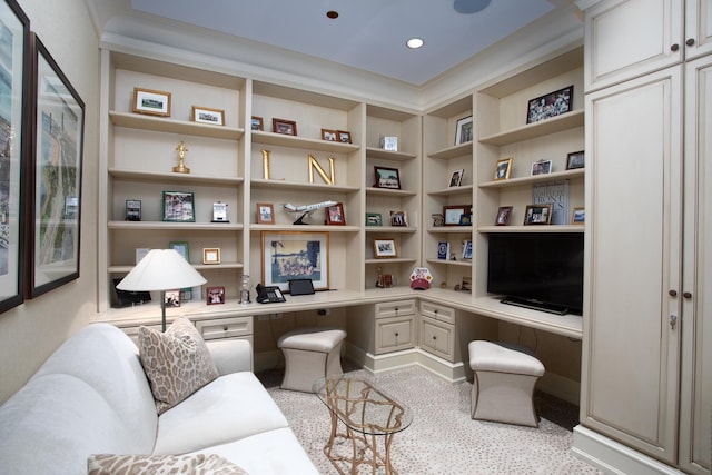 65 E Goethe St Unit 4N, Chicago, IL 60610 - carpeted office space featuring built in study area, built in shelves, and recessed lighting