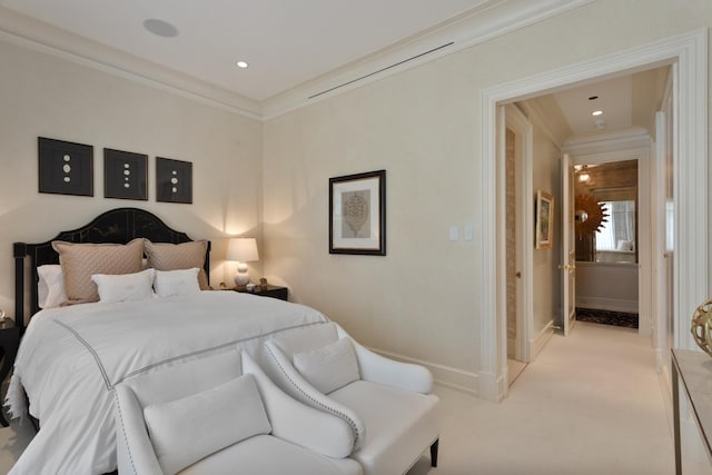 65 E Goethe St Unit 4N, Chicago, IL 60610 - bedroom with ornamental molding, light carpet, recessed lighting, and baseboards