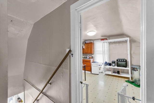 401 S Maple St, Urbana, IL 61801 - staircase with lofted ceiling and tile patterned floors