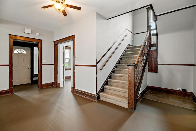 152 S Greenwood Ave, Kankakee, IL 60901 - entryway featuring ceiling fan, stairs, baseboards, and wood finished floors