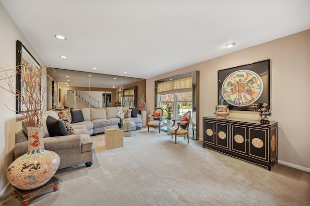 1251 Country Ln, Deerfield, IL 60015 - living area with carpet, stairs, recessed lighting, and baseboards