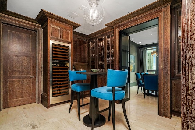 wine cellar featuring beverage cooler