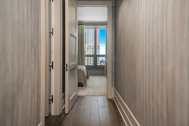 hallway with dark wood-style flooring