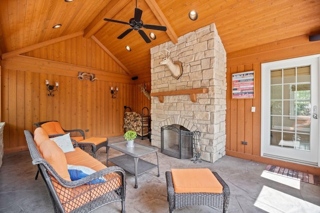 1527 Steeplechase Ct, Green Oaks, IL 60048 - view of patio with a ceiling fan and an outdoor living space with a fireplace