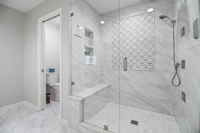 1527 Steeplechase Ct, Green Oaks, IL 60048 - bathroom featuring toilet, a shower stall, baseboards, and marble finish flooring