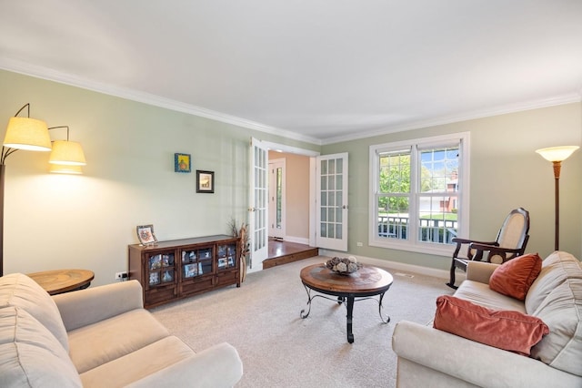 1527 Steeplechase Ct, Green Oaks, IL 60048 - carpeted living area with ornamental molding, french doors, and baseboards
