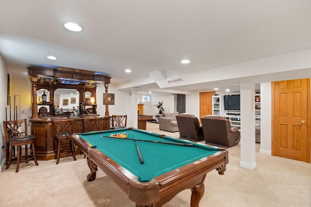 1527 Steeplechase Ct, Green Oaks, IL 60048 - playroom with light colored carpet, bar area, pool table, and recessed lighting