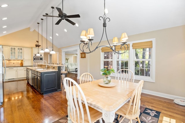 1527 Steeplechase Ct, Green Oaks, IL 60048 - dining space with dark wood-style flooring, beam ceiling, ceiling fan, a chandelier, and baseboards