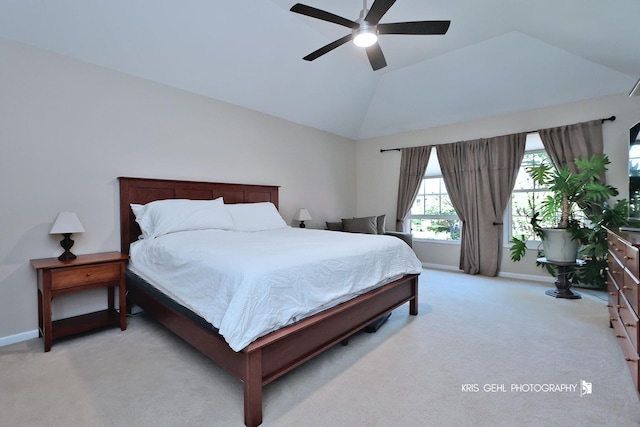 36708 Old Woods Trl, Gurnee, IL 60031 - bedroom featuring vaulted ceiling, light colored carpet, and a ceiling fan
