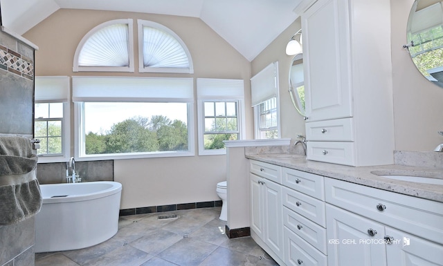 36708 Old Woods Trl, Gurnee, IL 60031 - full bath featuring lofted ceiling, double vanity, and a freestanding tub