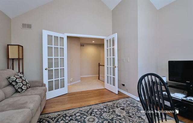 36708 Old Woods Trl, Gurnee, IL 60031 - home office featuring french doors, wood finished floors, and high vaulted ceiling