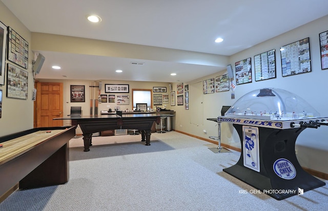 36708 Old Woods Trl, Gurnee, IL 60031 - playroom with carpet floors, baseboards, billiards table, and recessed lighting